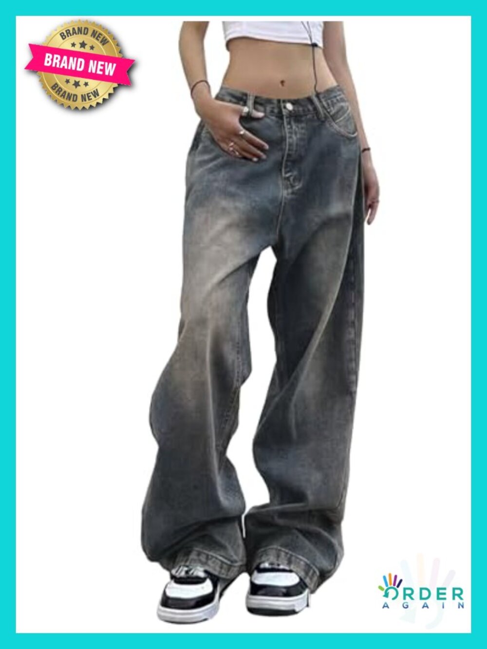 Wide Leg Baggy Jeans Mid Waist Boyfriend Fit Y2K Denim Pants